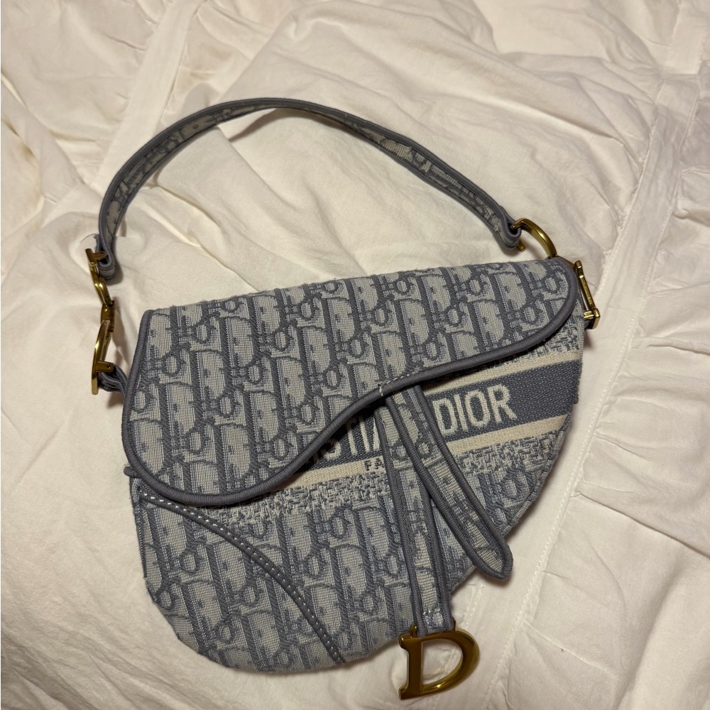 “Dior” Monogram Blue Saddle Bag